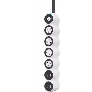 360 Electrical PowerCurve 24W Braided 4-Outlet Rotating Surge Strip w/ 4 USB-A ports (5ft - White/Volcanic Grey)